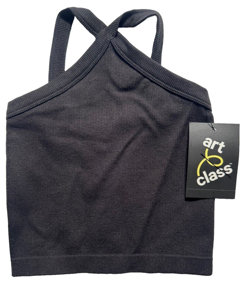 Art Class Girls Seamless Crop Tank Top Black XS 4/5 NWT Racerback